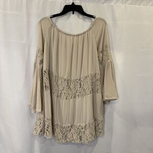 Renaissance Peasant Blouse Cream Lace Bell Sleeve Cottagecore Boho XL Flaws